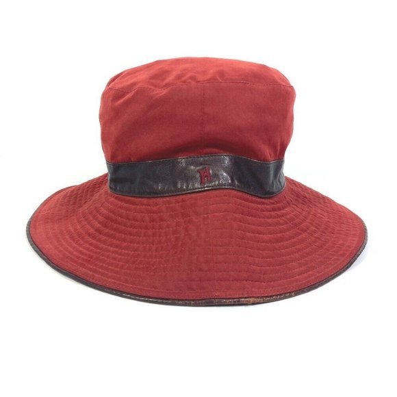 HERMES Bucket hat H embroidery logo wide brim hat polyester / Nylon Red/Brown main image 7